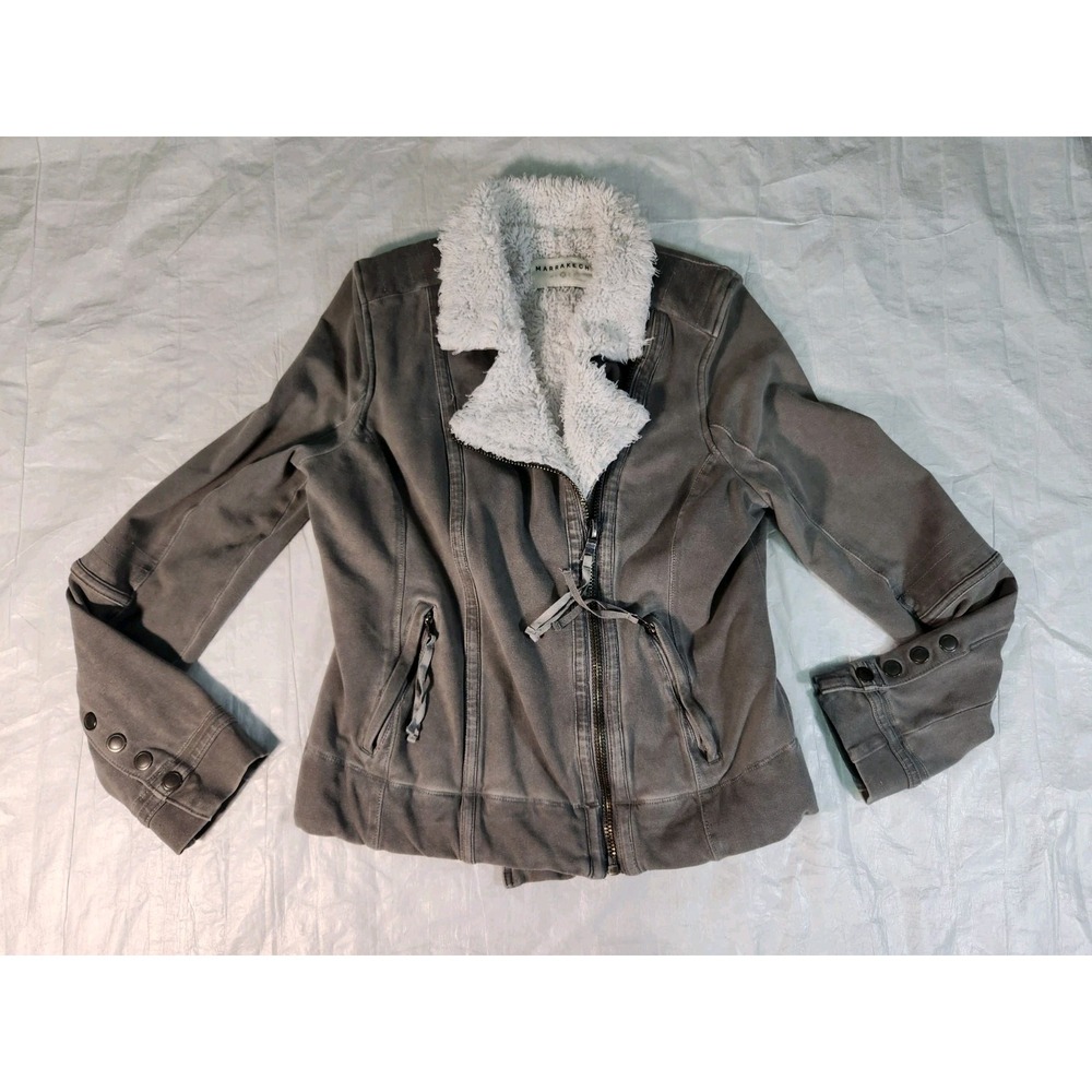 Anthropologie Marrakech Sherpa Gray Moto Jacket Medium Women Grey M Sweatshirt